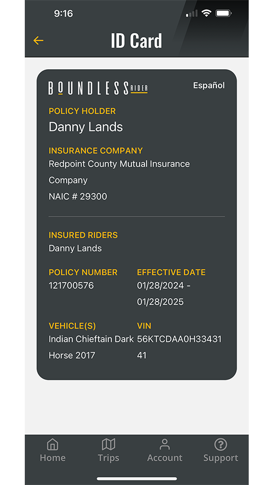 Riding App ID card